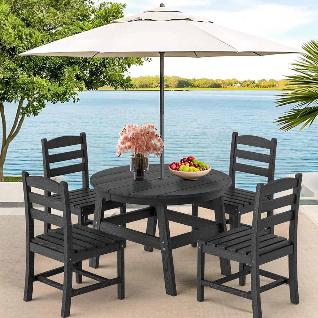 Corex HDPE Outdoor Dining Sets - 5 Piece, Gray or Black