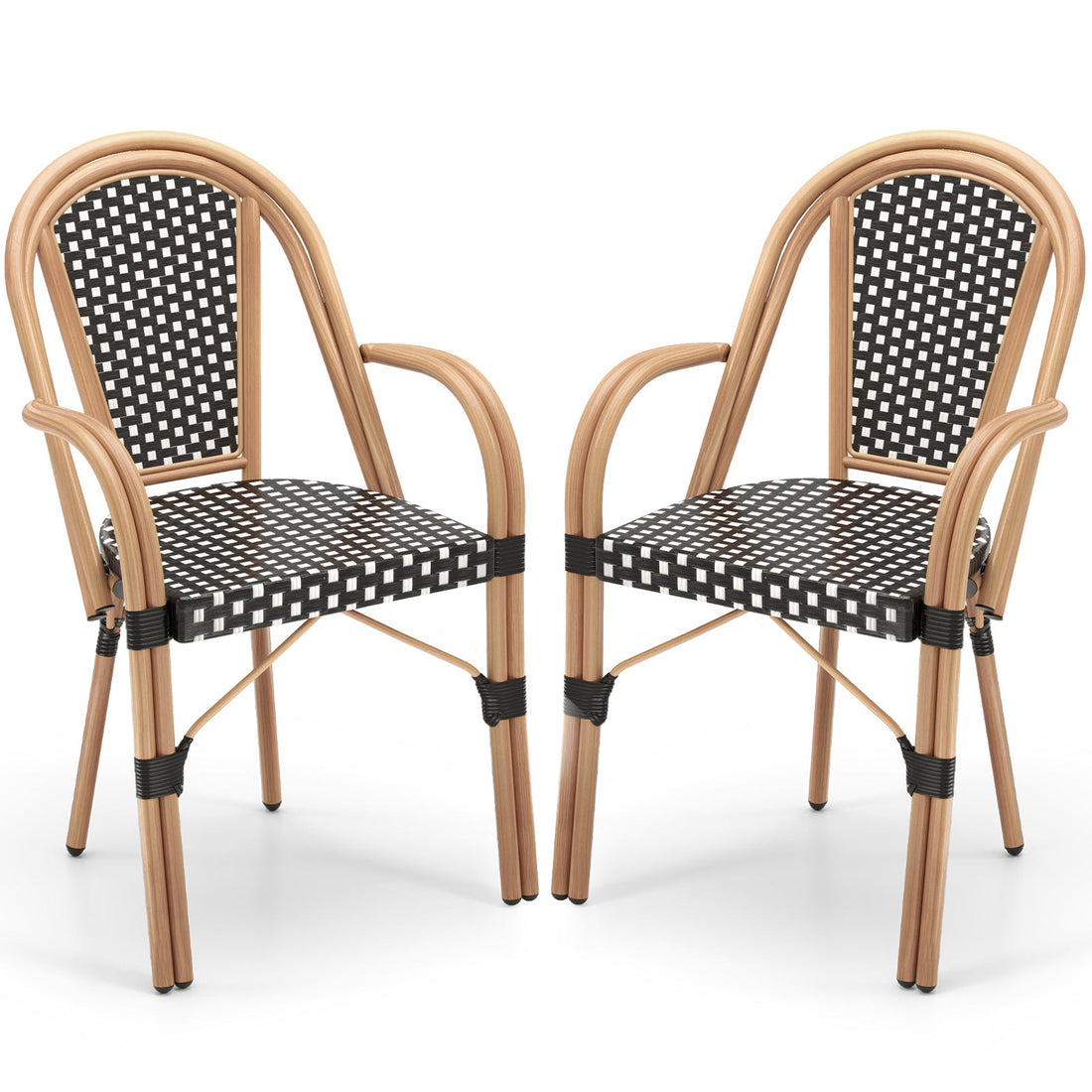 Hand-Woven French Bistro Style Outdoor Dining Chairs - Set of 2 in Blue or Black