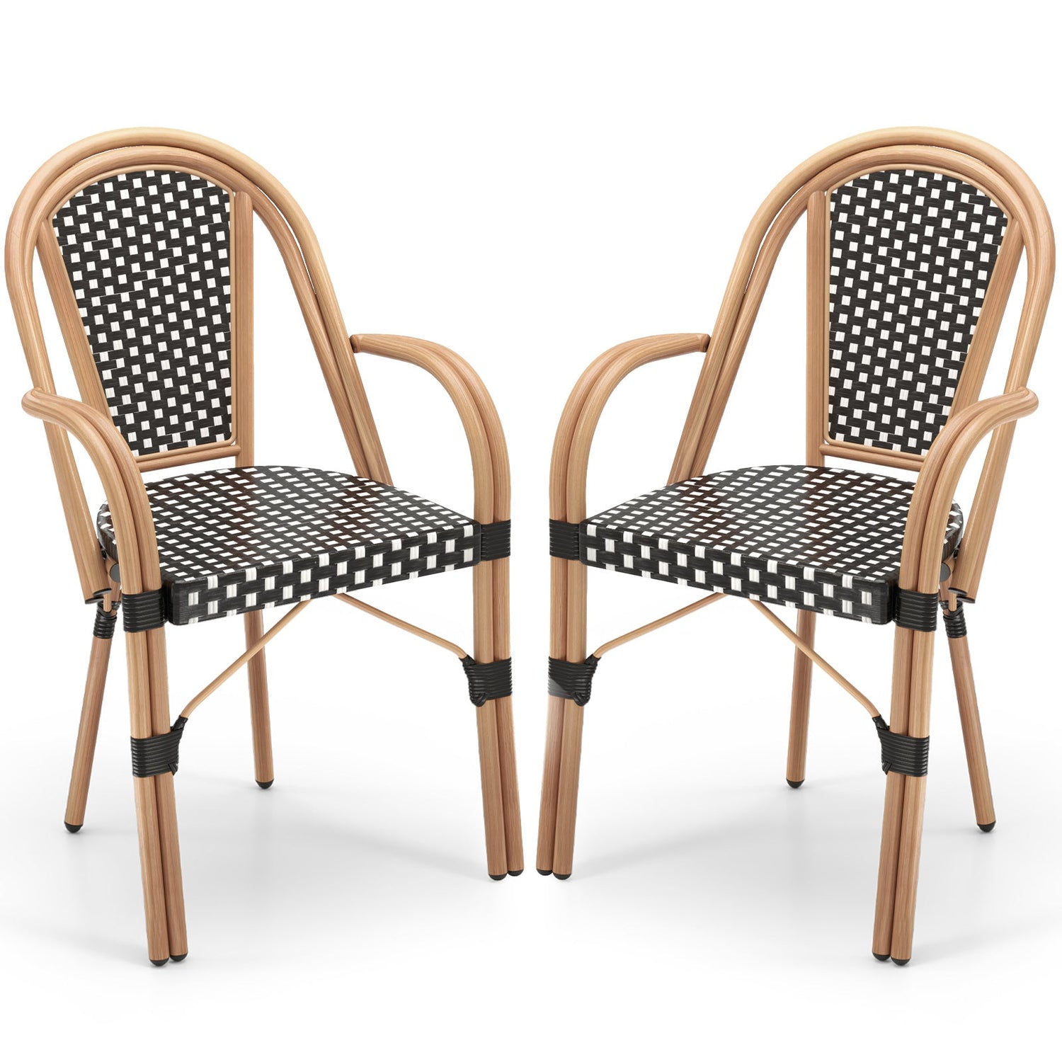 Hand-Woven French Bistro Style Outdoor Dining Chairs - Set of 2 in Blue or Black
