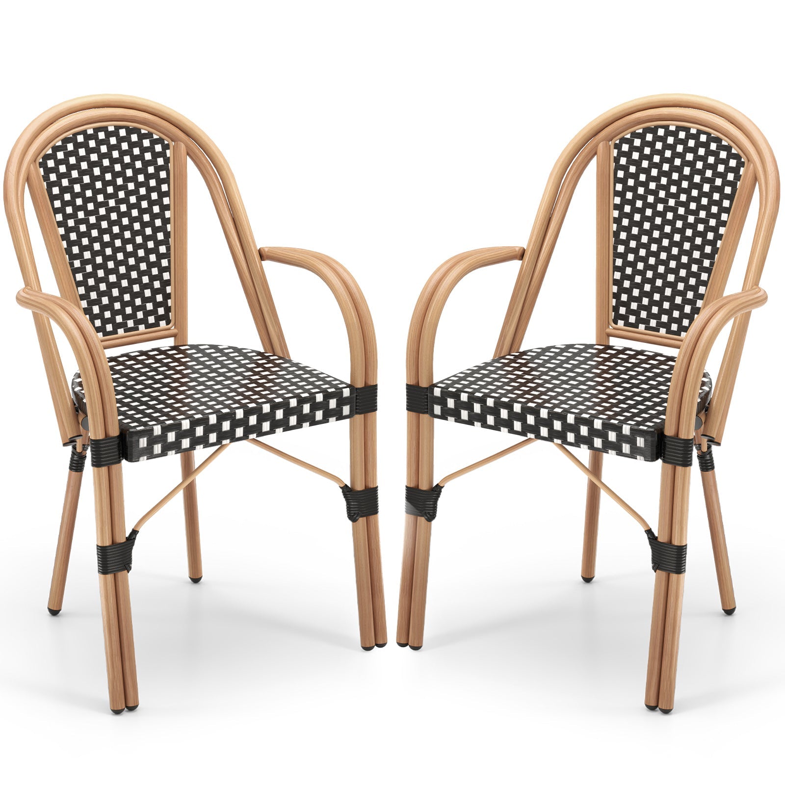 Hand-Woven French Bistro Style Outdoor Dining Chairs - Set of 2 in Blue or Black