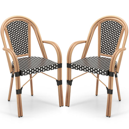Hand-Woven French Bistro Style Outdoor Dining Chairs - Set of 2 in Blue or Black