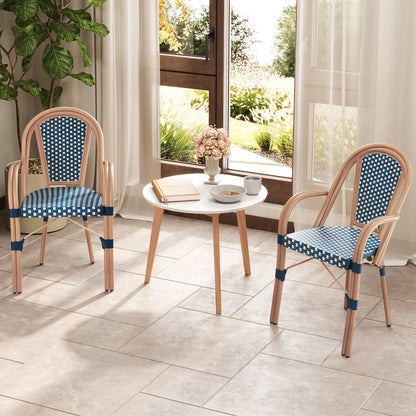 Hand-Woven French Bistro Style Outdoor Dining Chairs - Set of 2 in Blue or Black