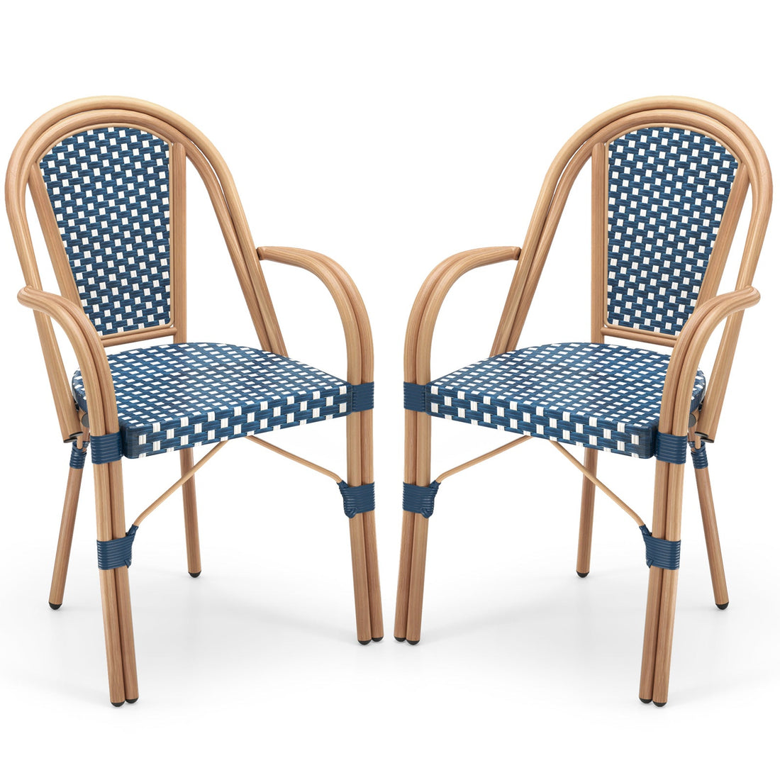 Hand-Woven French Bistro Style Outdoor Dining Chairs - Set of 2 in Blue or Black