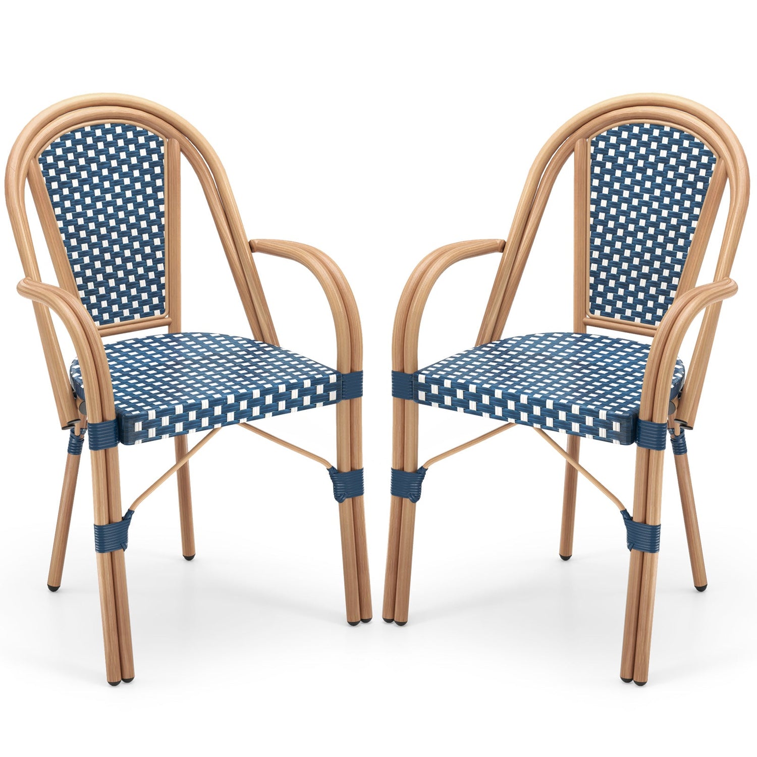 Hand-Woven French Bistro Style Outdoor Dining Chairs - Set of 2 in Blue or Black