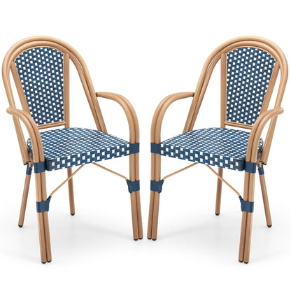 Hand-Woven French Bistro Style Outdoor Dining Chairs - Set of 2 in Blue or Black