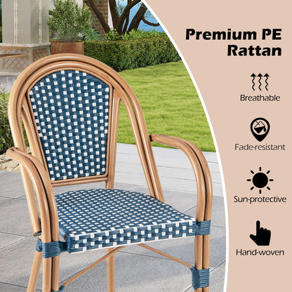Hand-Woven French Bistro Style Outdoor Dining Chairs - Set of 2 in Blue or Black