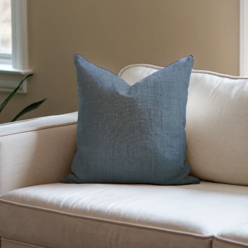 Handcrafted Solid Blue Linen Pillow Cover