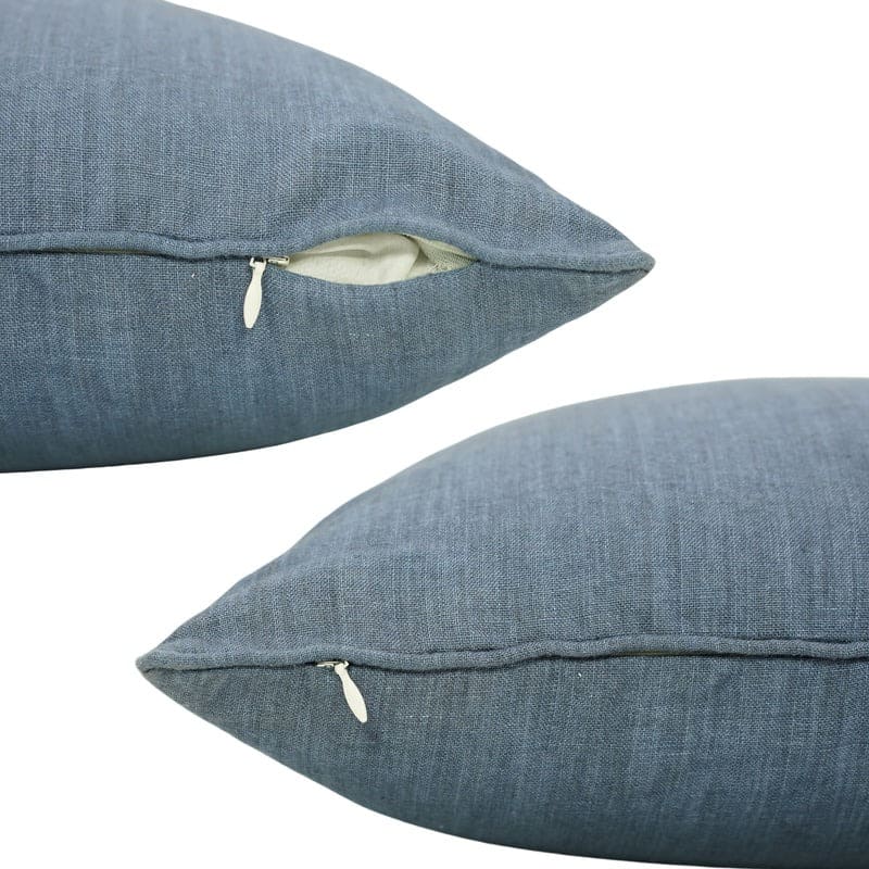 Handcrafted Solid Blue Linen Pillow Cover