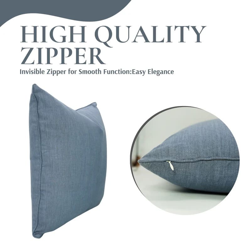 Handcrafted Solid Blue Linen Pillow Cover