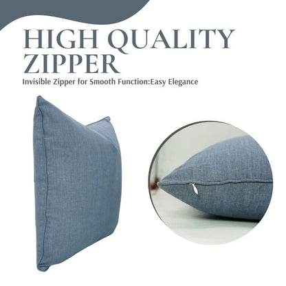 Handcrafted Solid Blue Linen Pillow Cover