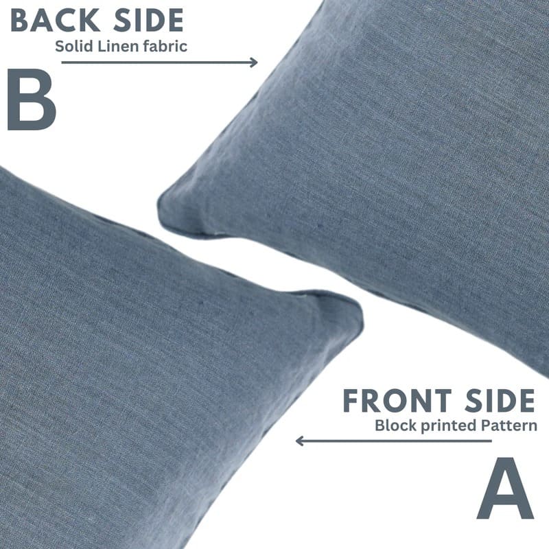 Handcrafted Solid Blue Linen Pillow Cover