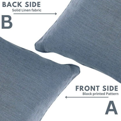 Handcrafted Solid Blue Linen Pillow Cover
