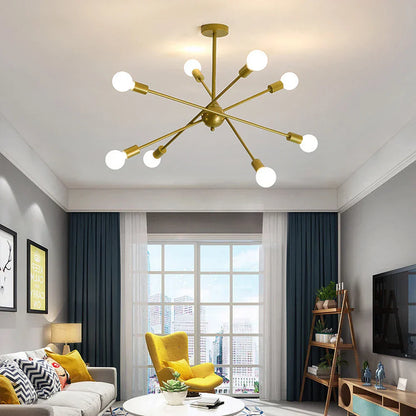 Modern Industrial Sputnik Style Chandelier - Black/White/Gold