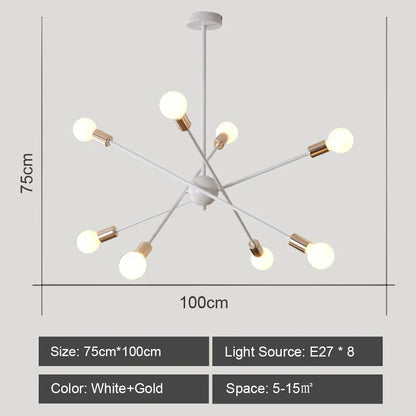 Modern Industrial Sputnik Style Chandelier - Black/White/Gold