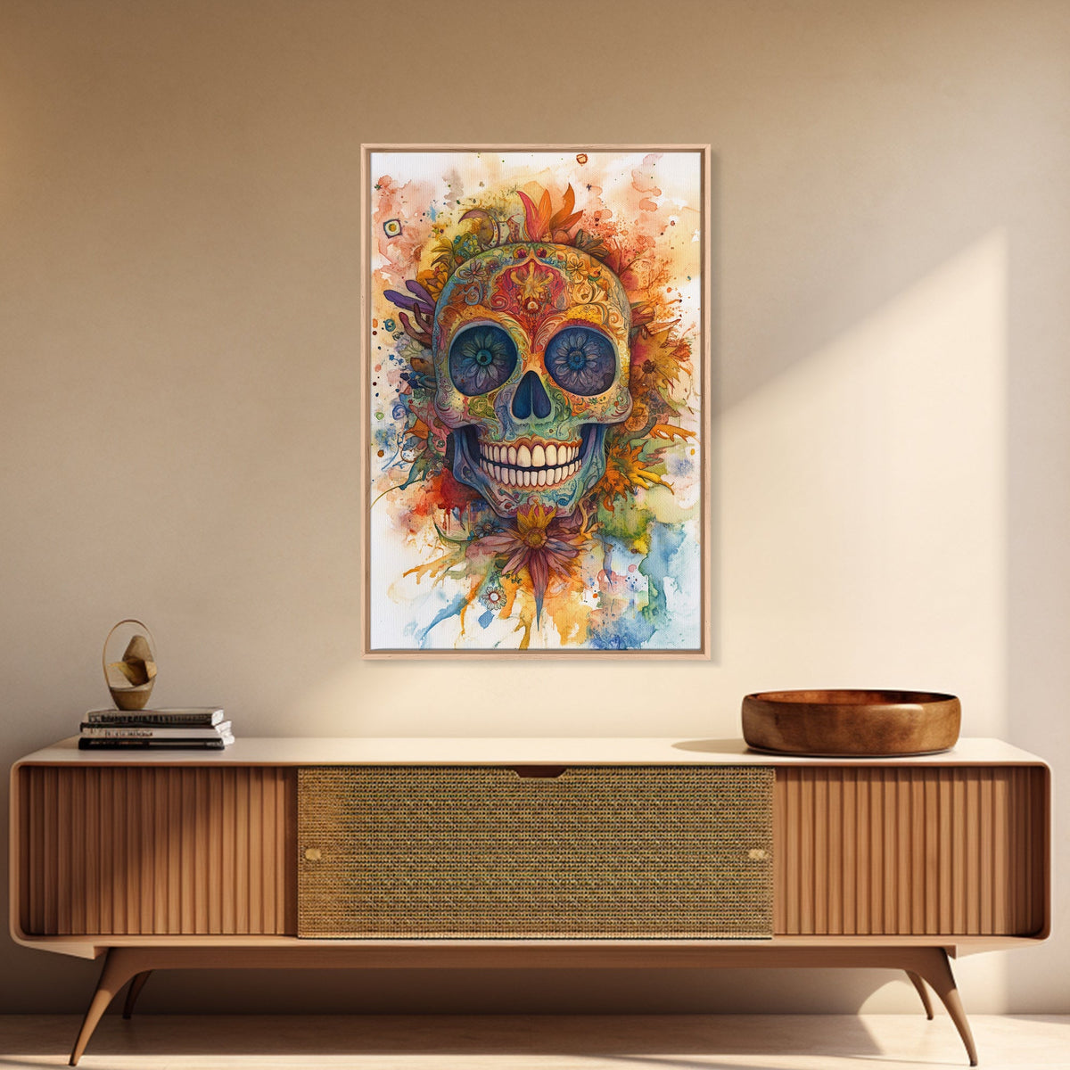 Sugar Skull Painting - Day of The Dead Framed Canvas