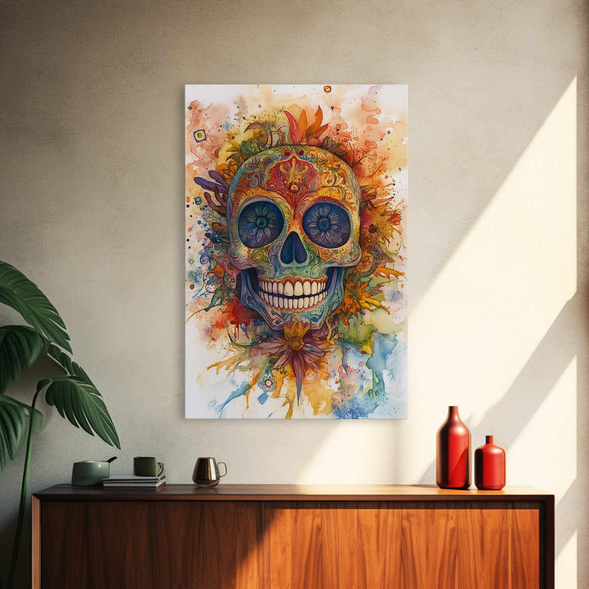 Sugar Skull Painting - Day of The Dead Framed Canvas