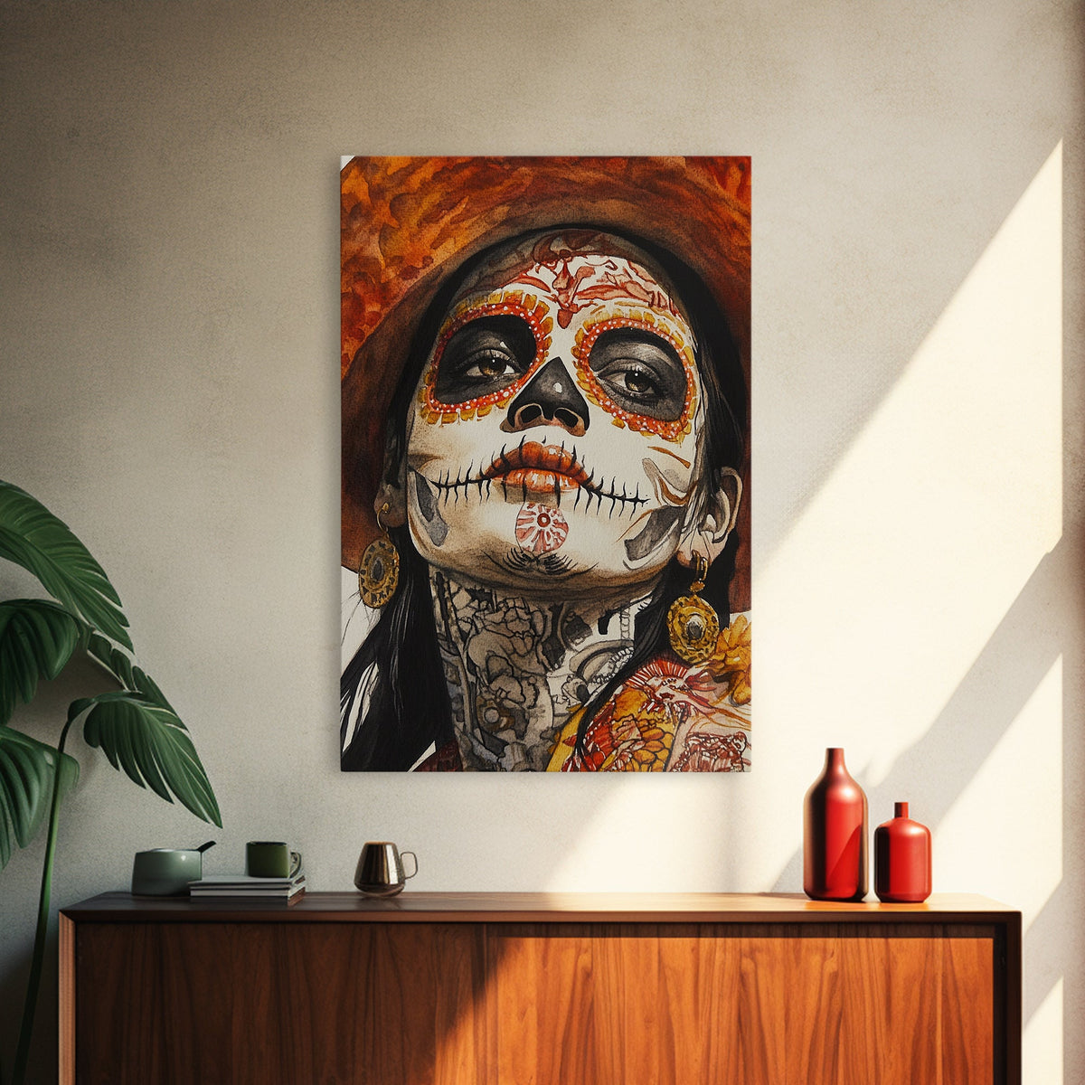 Day Of The Dead Portrait Framed Canvas Print