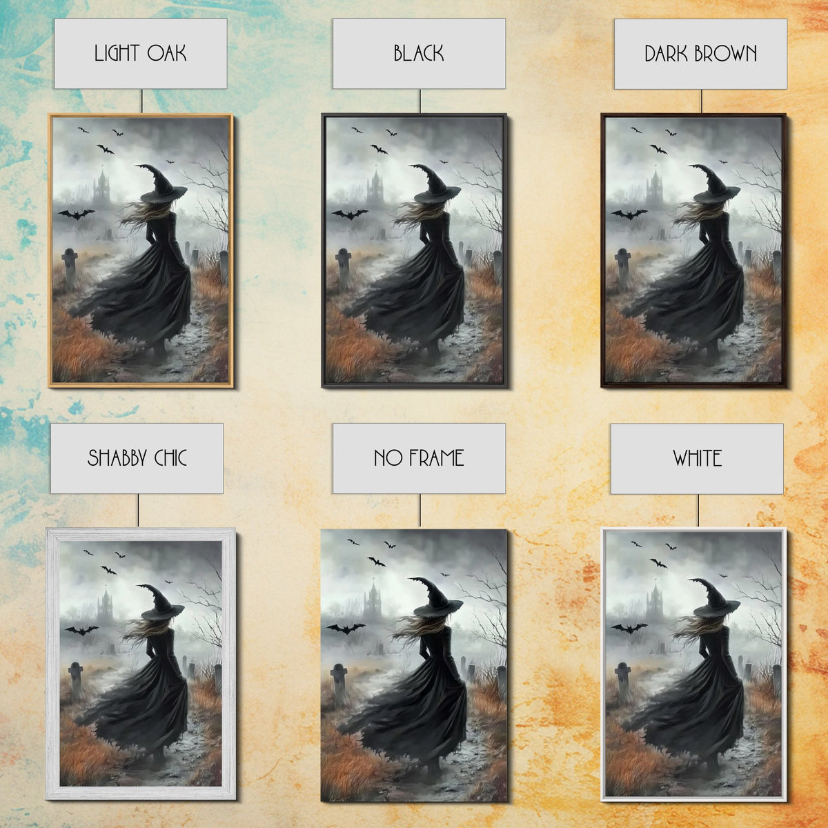 Gothic Witch in a Grave Yard Framed Canvas Print