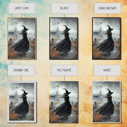 Gothic Witch in a Grave Yard Framed Canvas Print