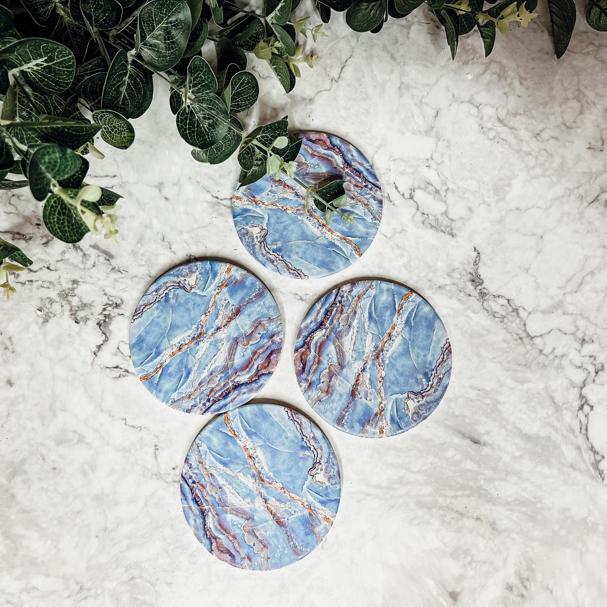 Marble Blue Ceraminc Coasters