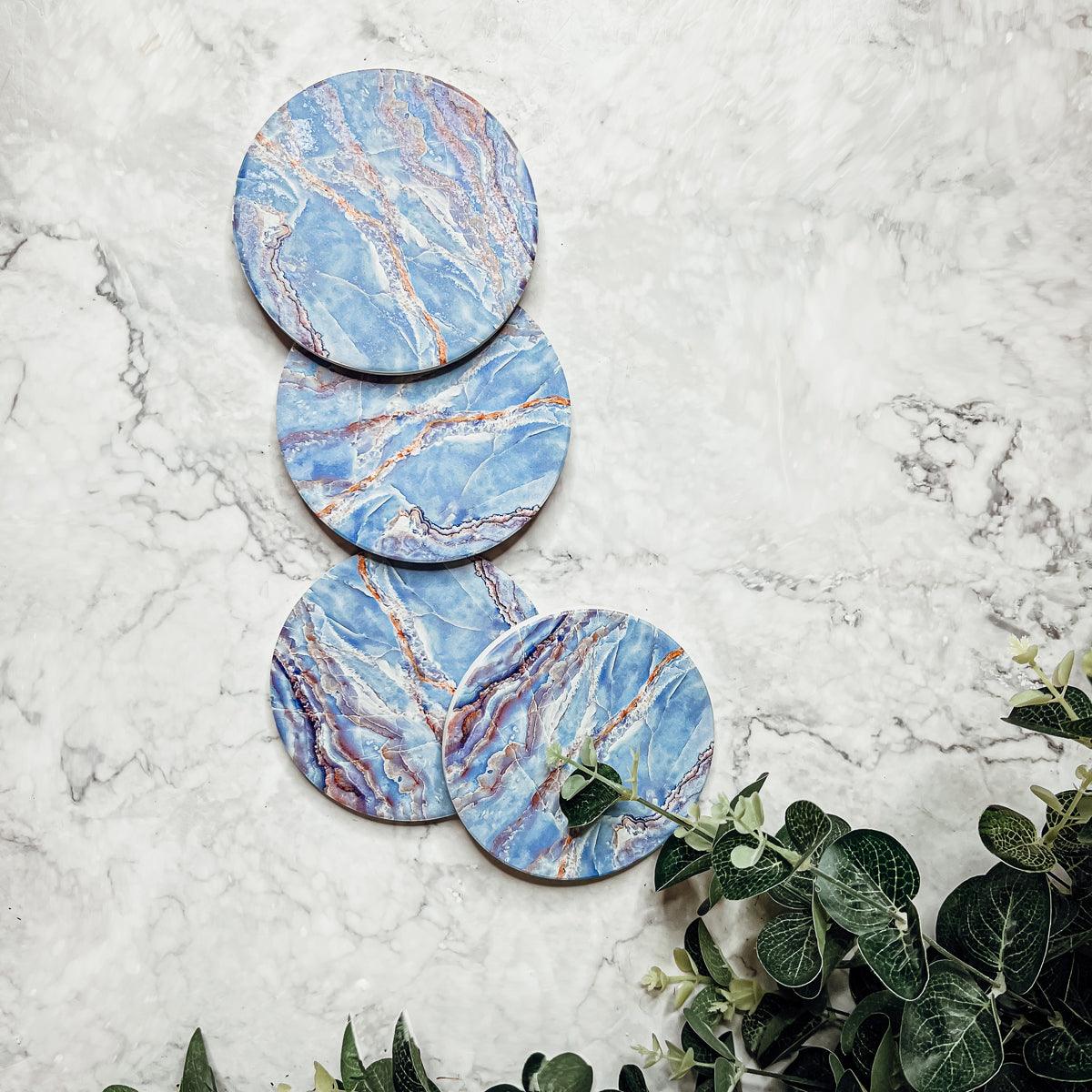 Marble Blue Ceraminc Coasters