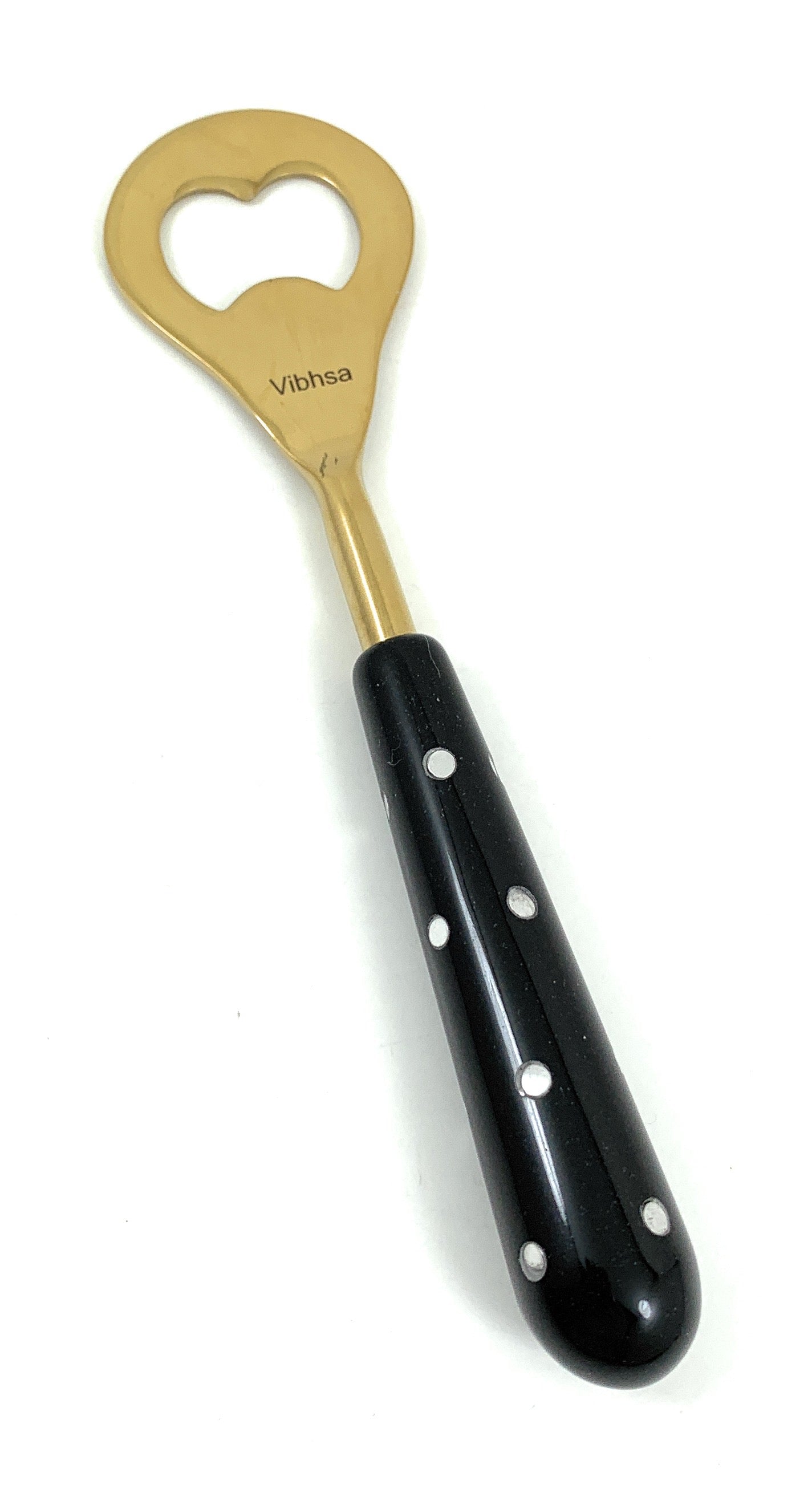 4 Piece Bar Tool Set in Black and Gold Polka Dot