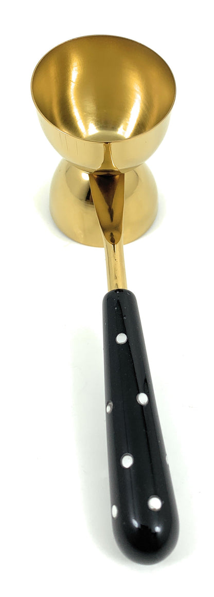 4 Piece Bar Tool Set in Black and Gold Polka Dot