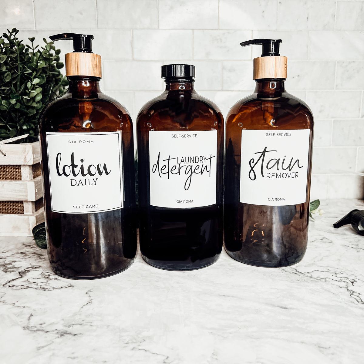 32oz Glass Bottles with Customized Labels - Amber