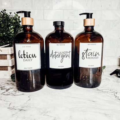 32oz Glass Bottles with Customized Labels - Amber