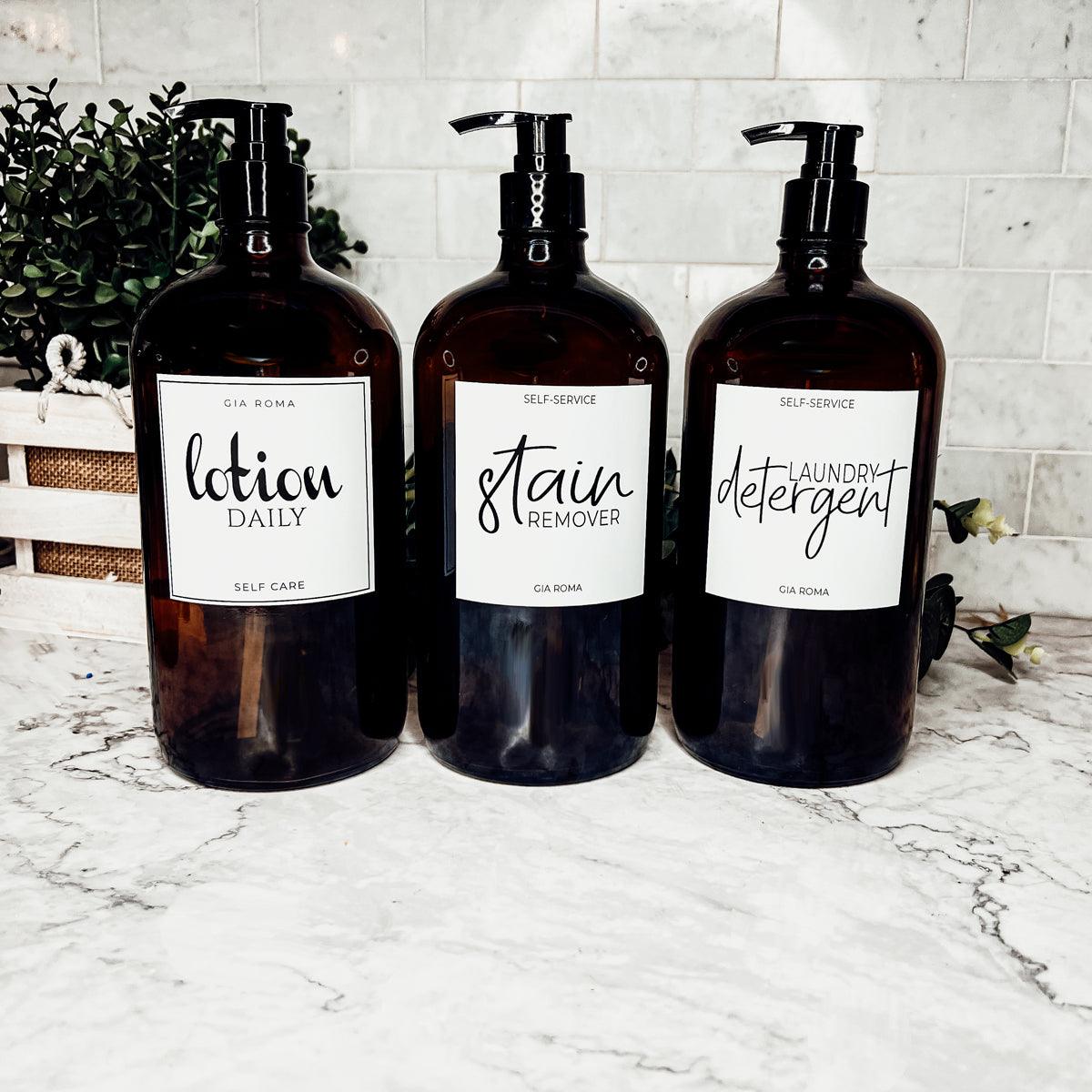 32oz Glass Bottles with Customized Labels - Amber