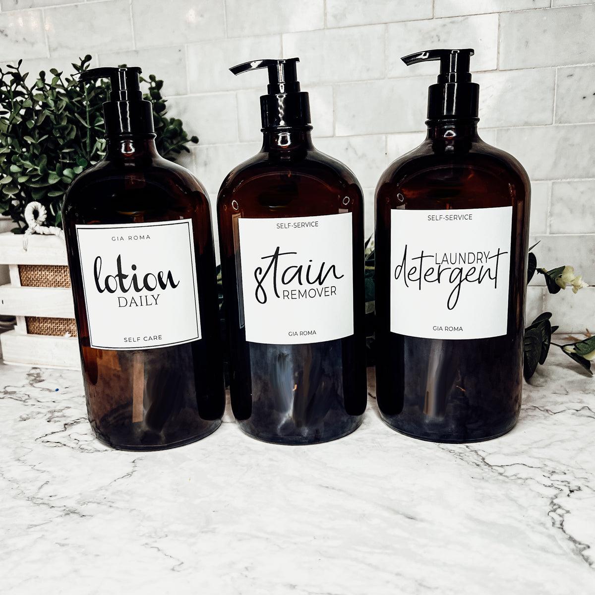 32oz Glass Bottles with Customized Labels - Amber