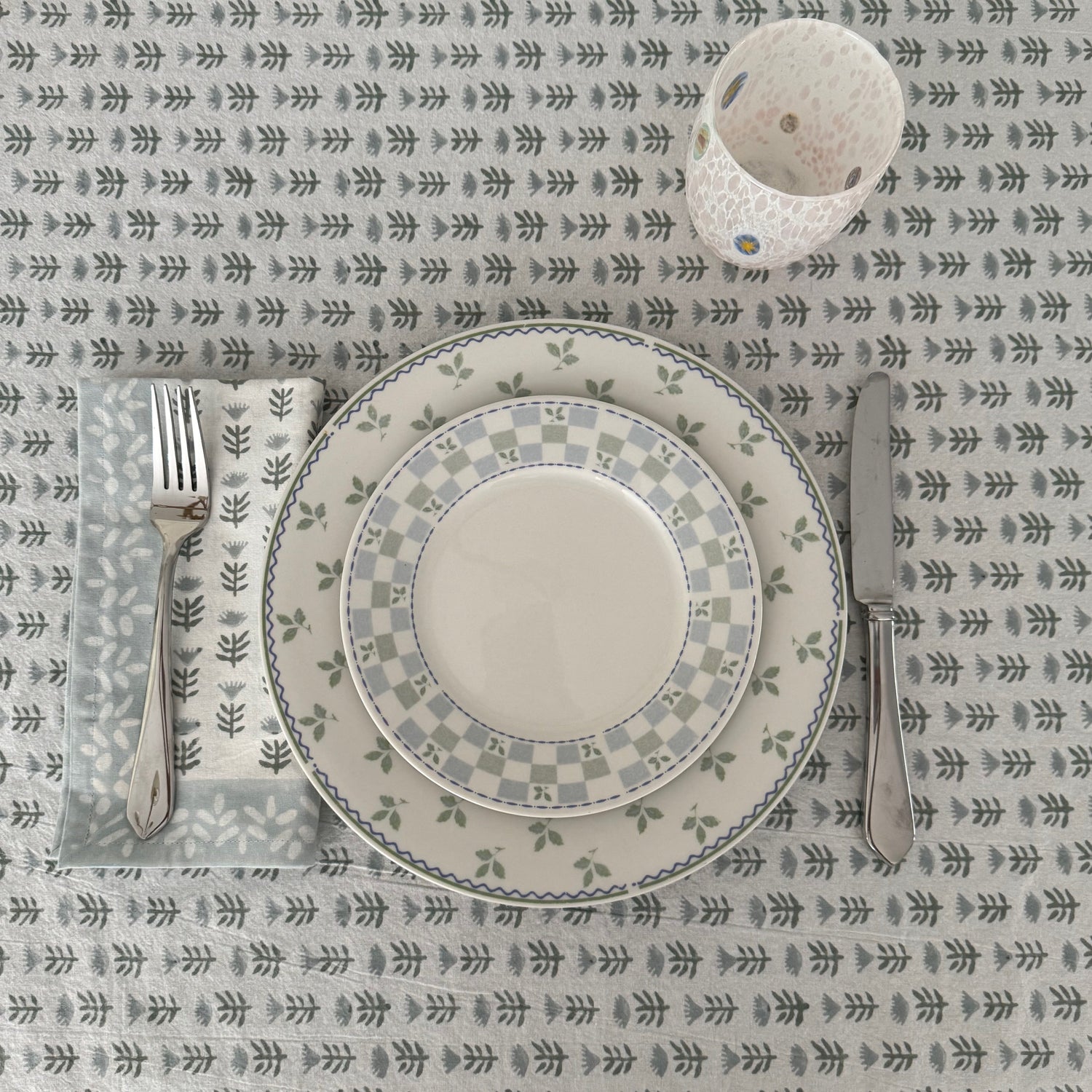 Claire Blockprint Tablecloth in Serene - Set of 4