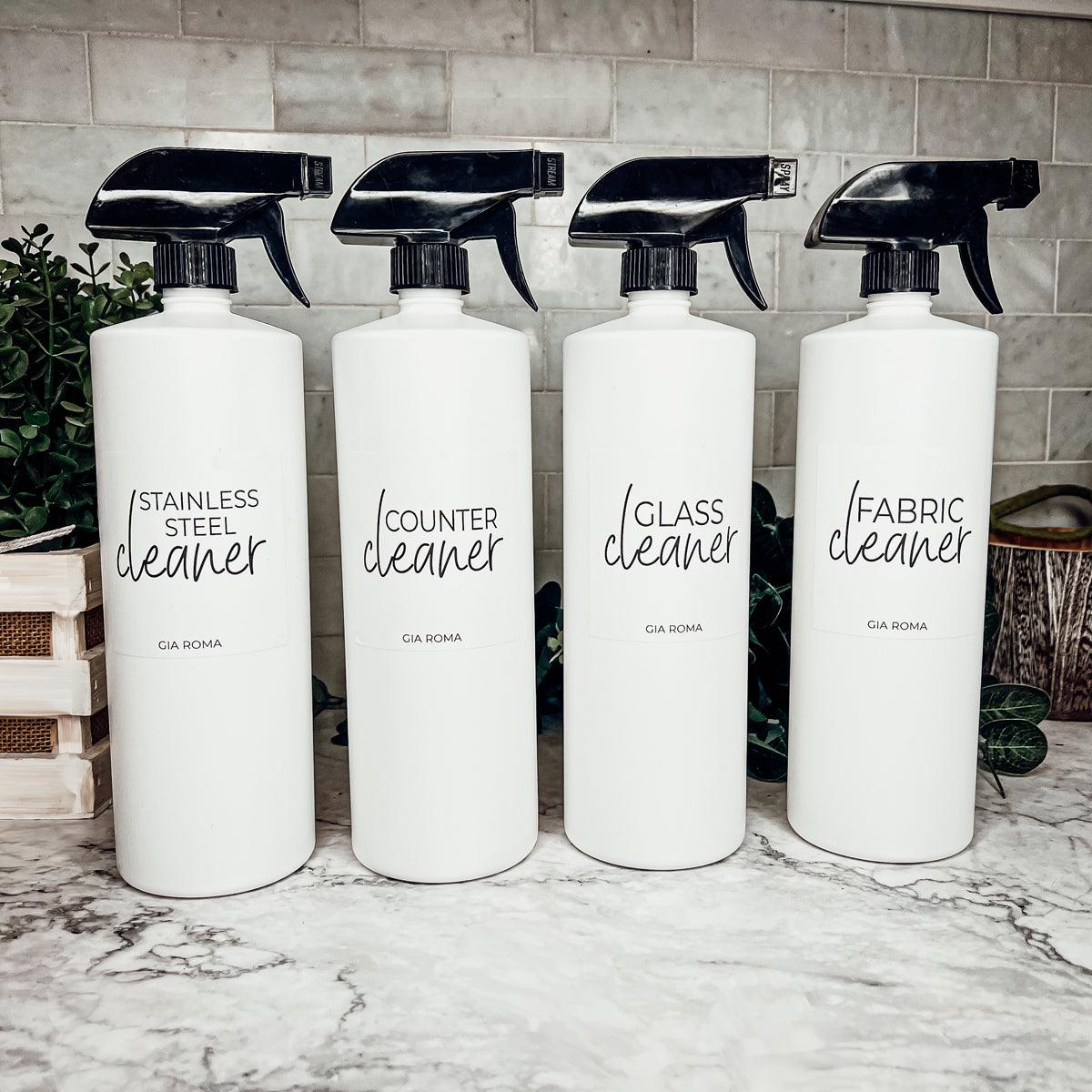 32oz Plastic Cleaning Bottles with Customized Labels- White