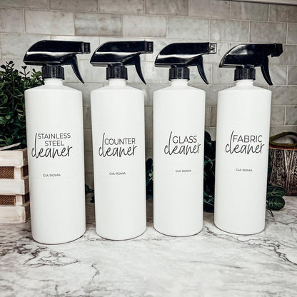 32oz Plastic Cleaning Bottles with Customized Labels- White