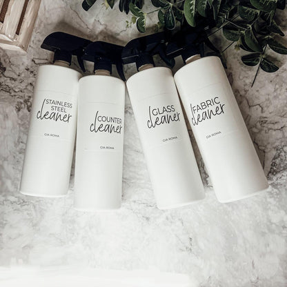 32oz Plastic Cleaning Bottles with Customized Labels- White