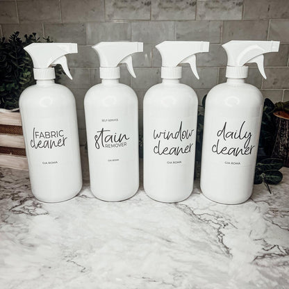 32oz Plastic Cleaning Bottles with Customized Labels- White
