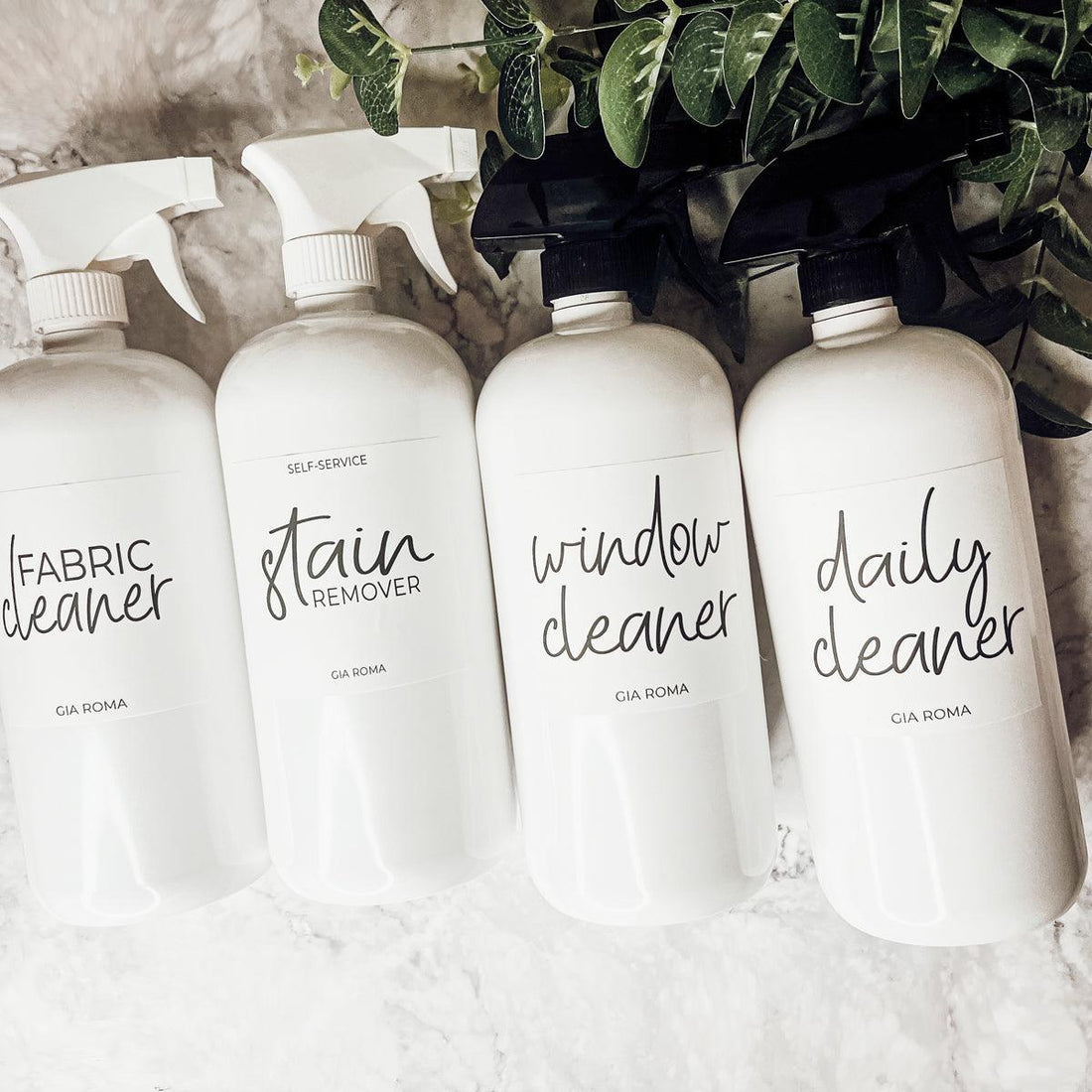 32oz Plastic Cleaning Bottles with Customized Labels- White