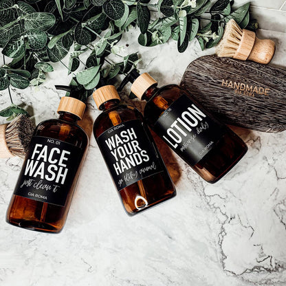 16oz Soap Bottles - Glass Amber|Black Label
