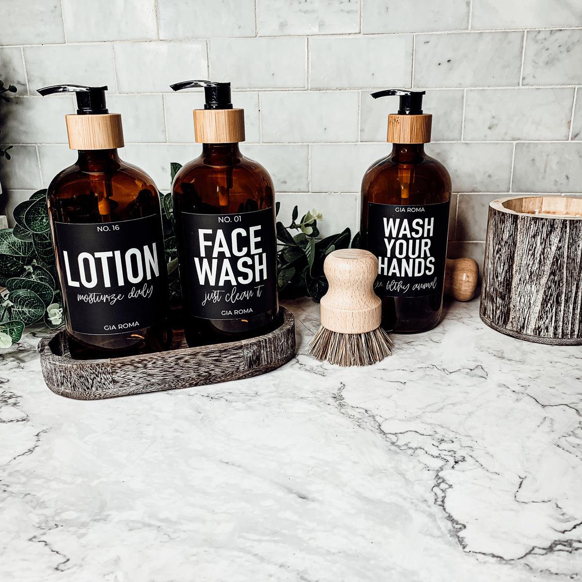 16oz Soap Bottles - Glass Amber|Black Label