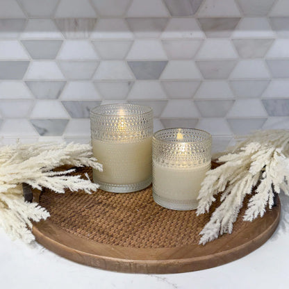 Clear Hobnail Glass 3D Flame LED Candles - 2 Sizes