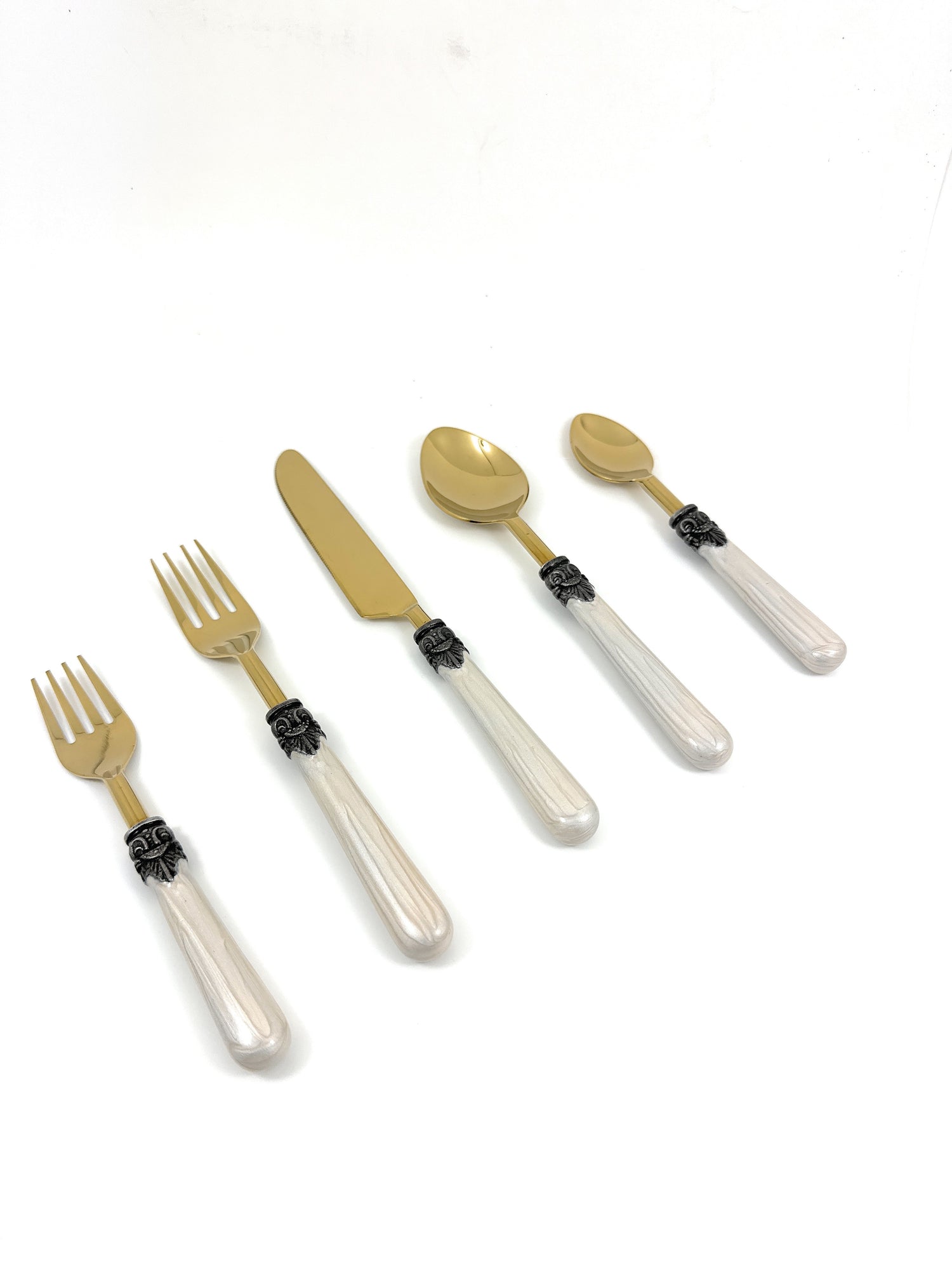 Antique Style White Resin Handle Flatware - 20 Pc Set