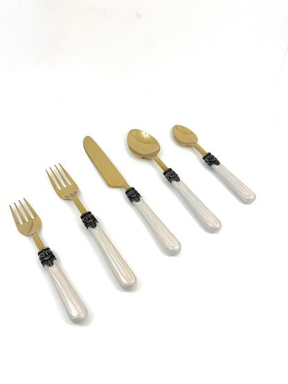 Antique Style White Resin Handle Flatware - 20 Pc Set