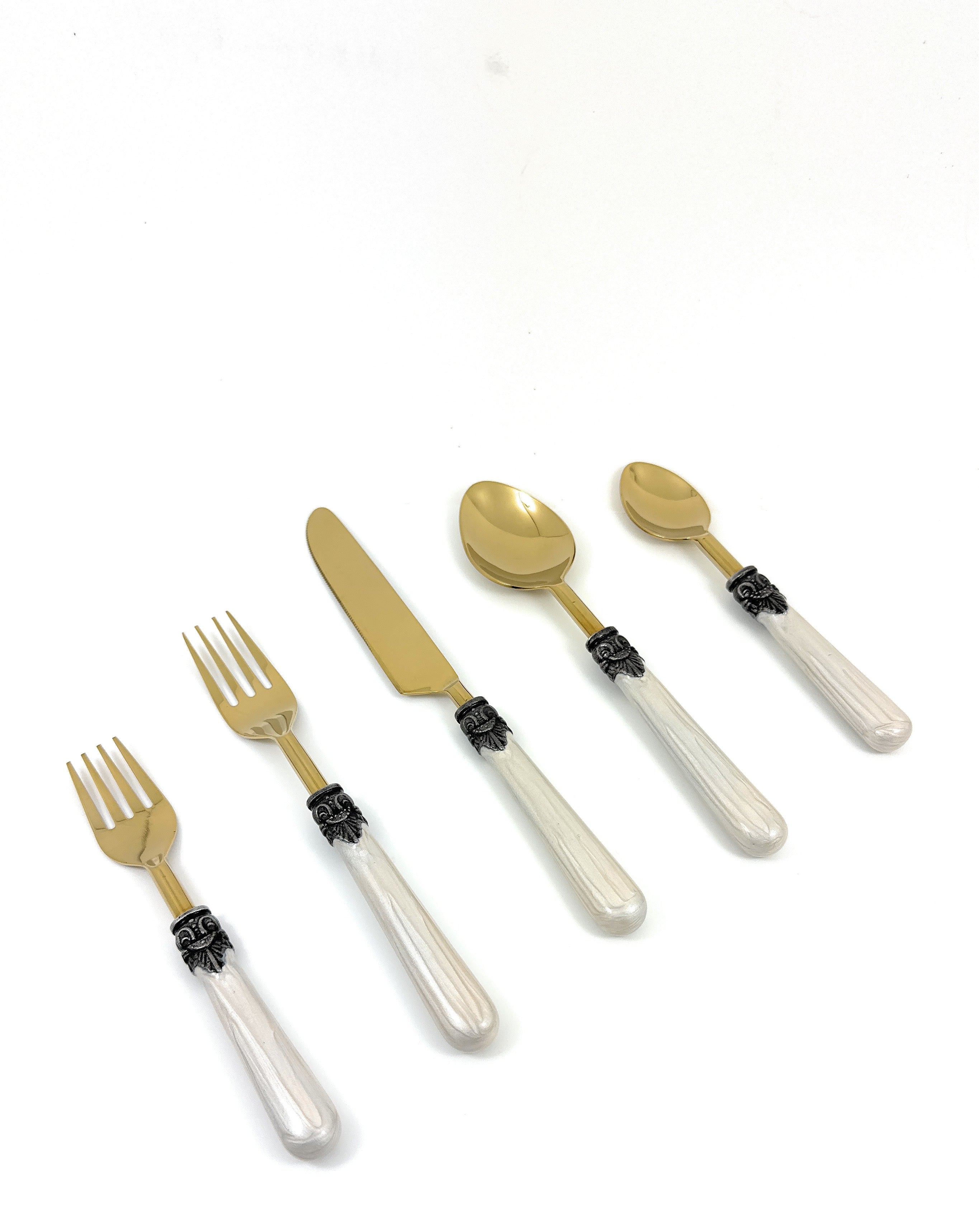 Antique Style White Resin Handle Flatware - 20 Pc Set