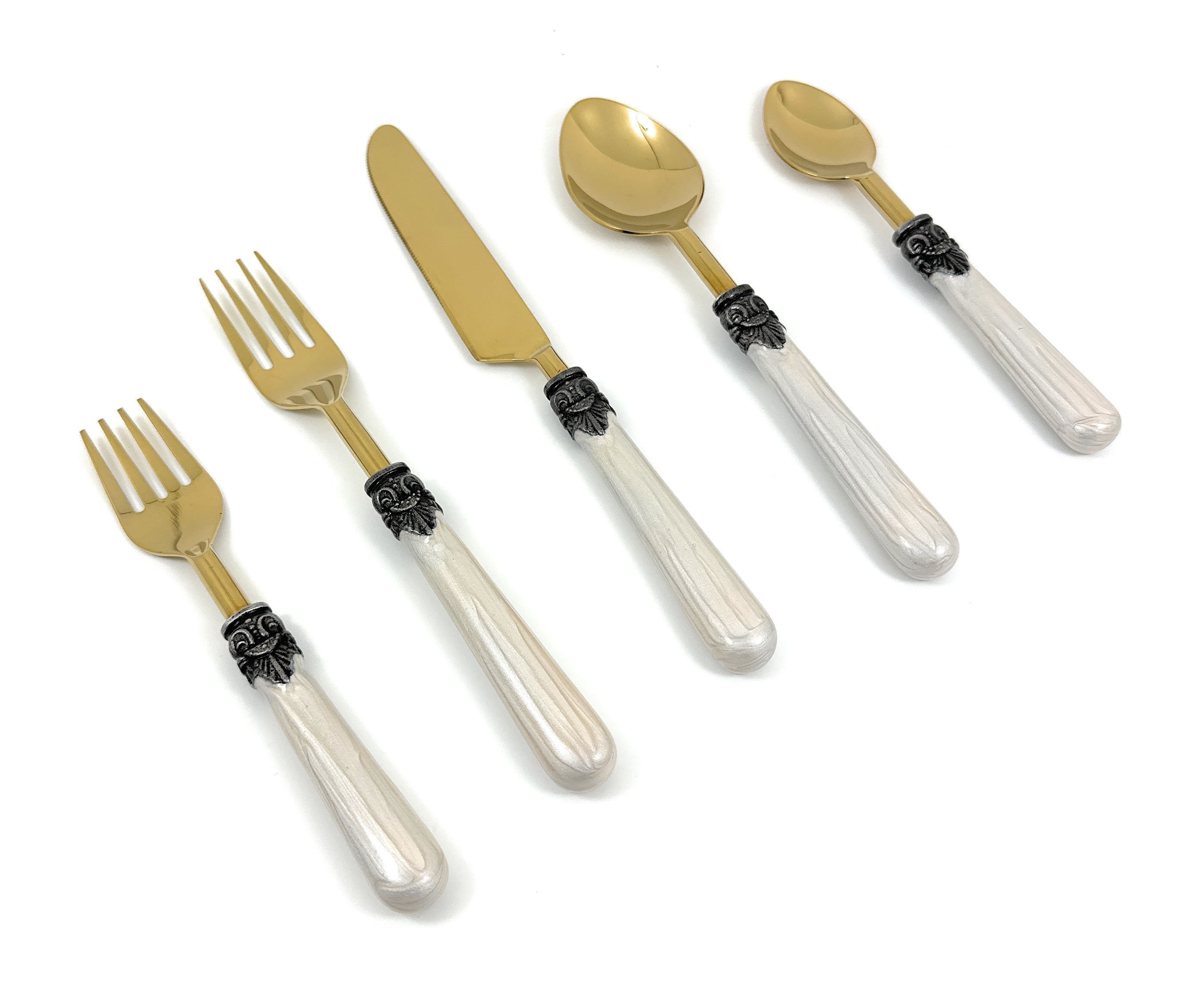 Antique Style White Resin Handle Flatware - 20 Pc Set