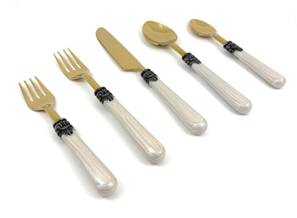 Antique Style White Resin Handle Flatware - 20 Pc Set