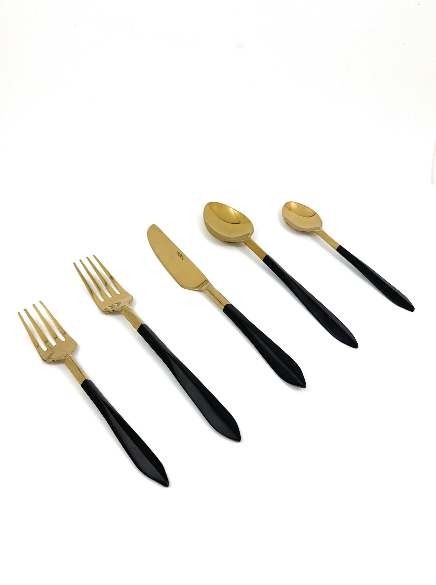 Matte Black and Gold Flatware - Set of 20