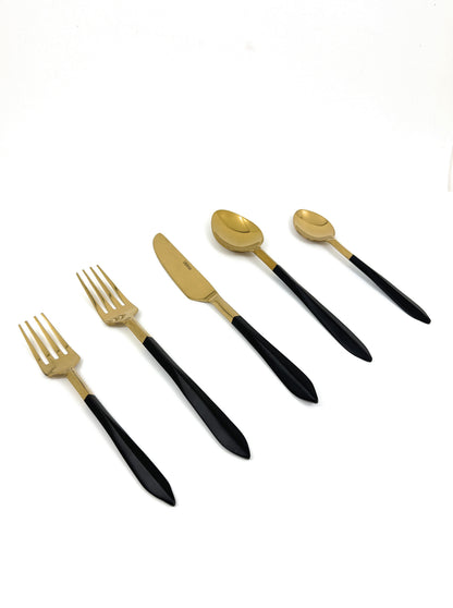 Matte Black and Gold Flatware - Set of 20