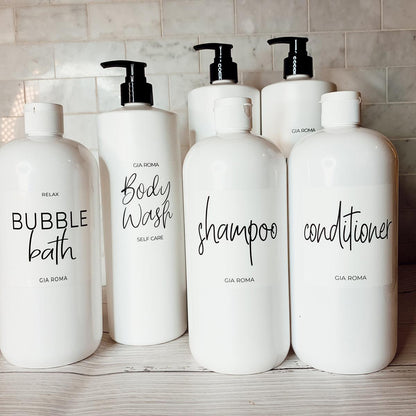 32oz Plastic White Dispensers with Customized Labels