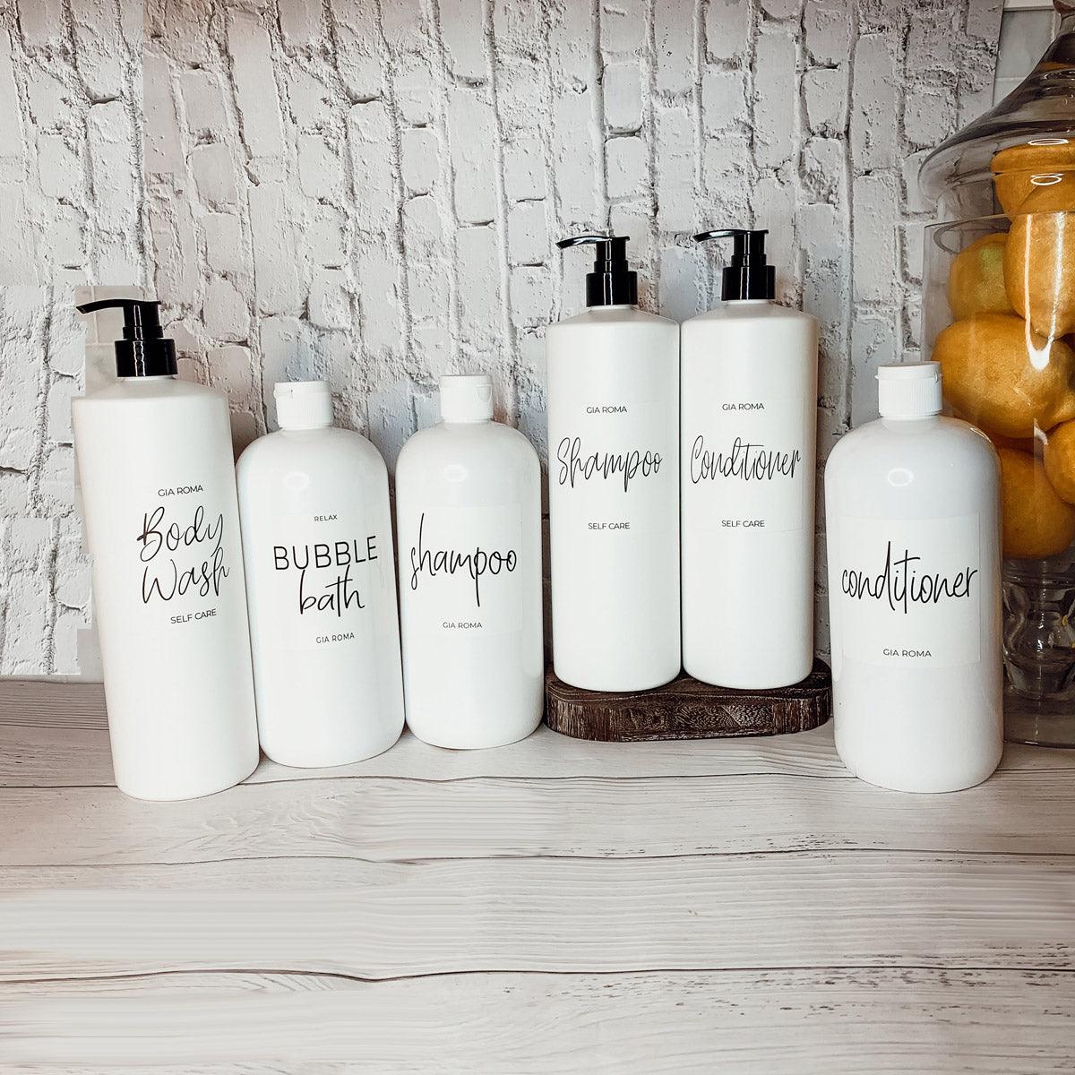 32oz Plastic White Dispensers with Customized Labels