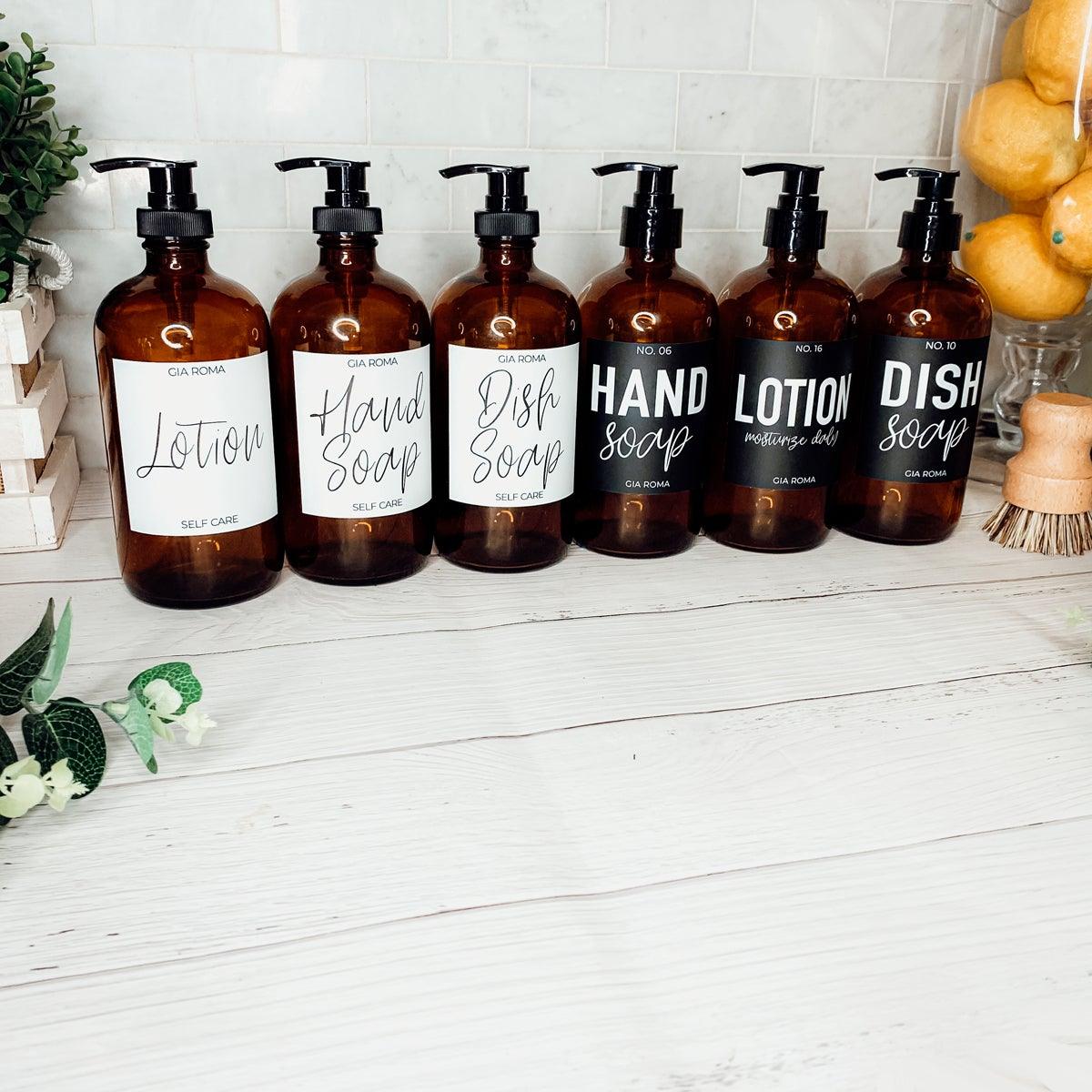 16oz Soap Bottles- Glass Amber|White Label